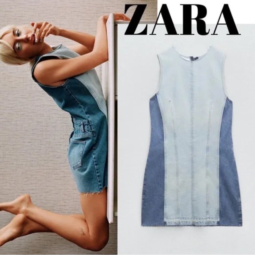 ZARA Two-Tone Light and Dark Denim Mini Dress